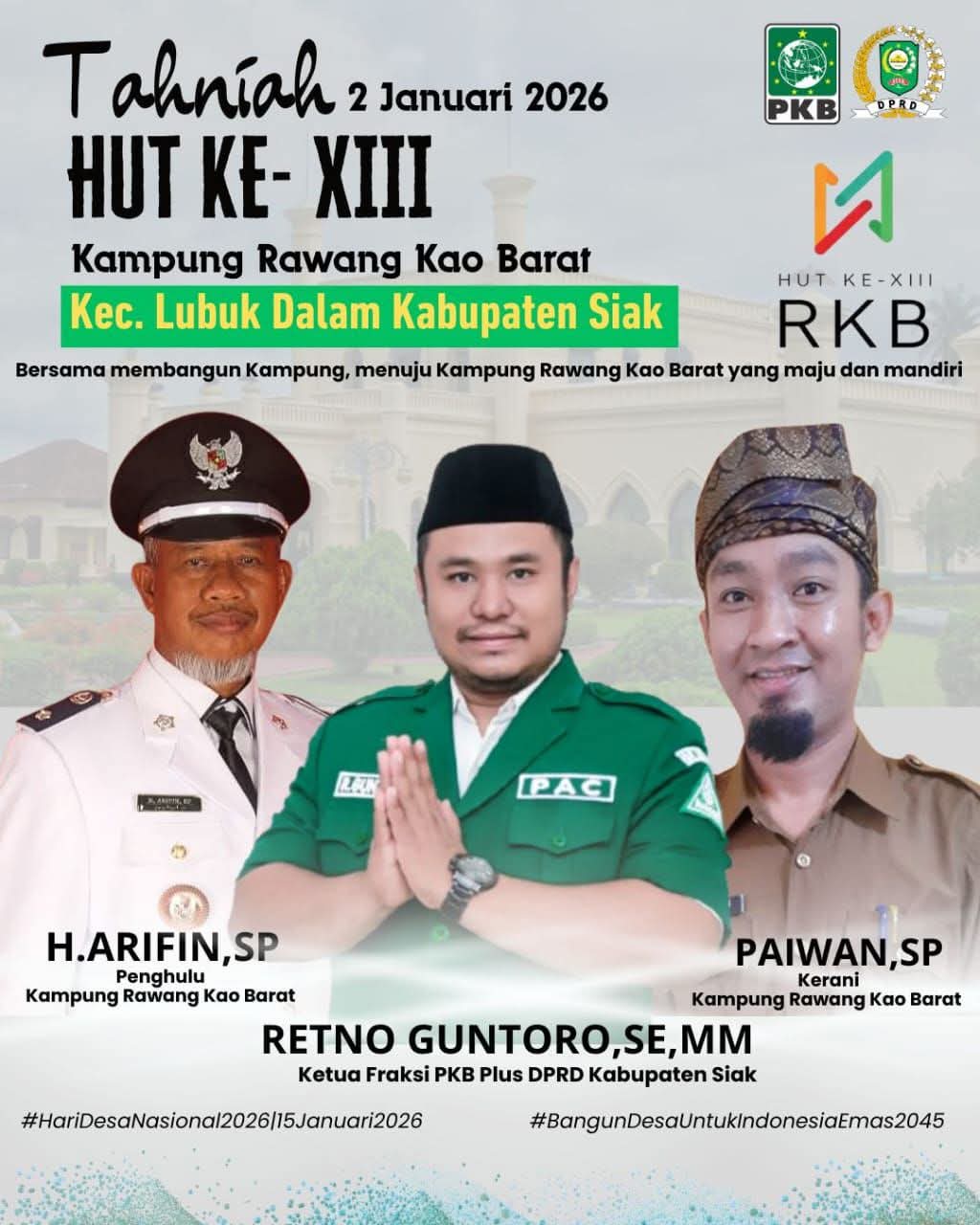 Retno Guntoro Sampaikan Tahniah HUT Kampung Rawang Kao Barat dan Hari Desa Nasional 2026