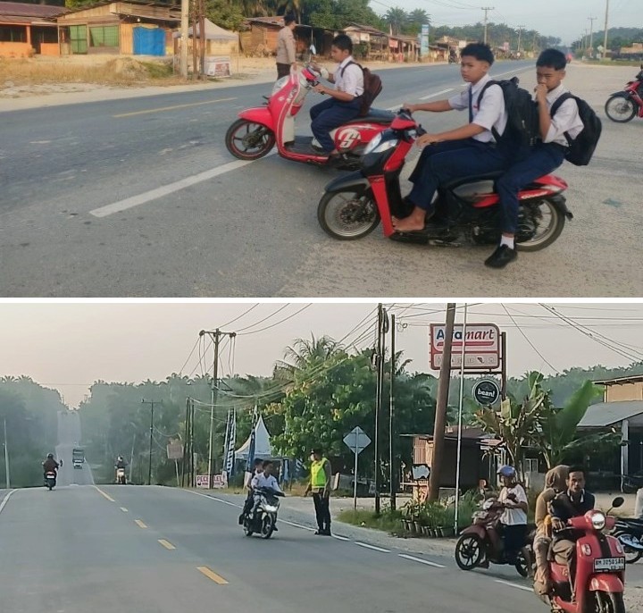 Kapolsek Lubuk Dalam Turun Langsung Atur Lalu Lintas di Simpang Eva 
