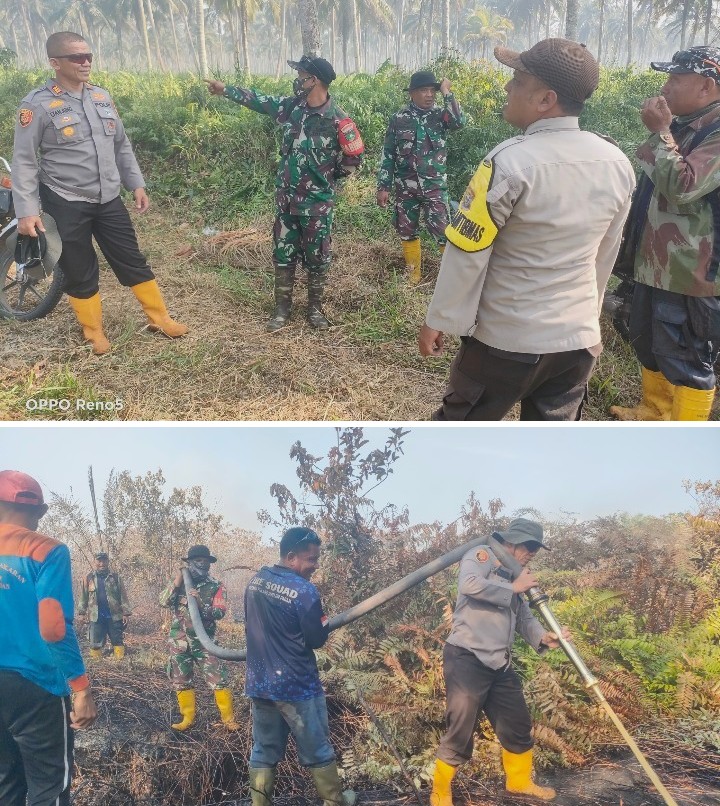 Polsek Pulau Burung Bersama Forkopimcam dan PT RSUP Lakukan Pemadaman dan Pendinginan Titik Api