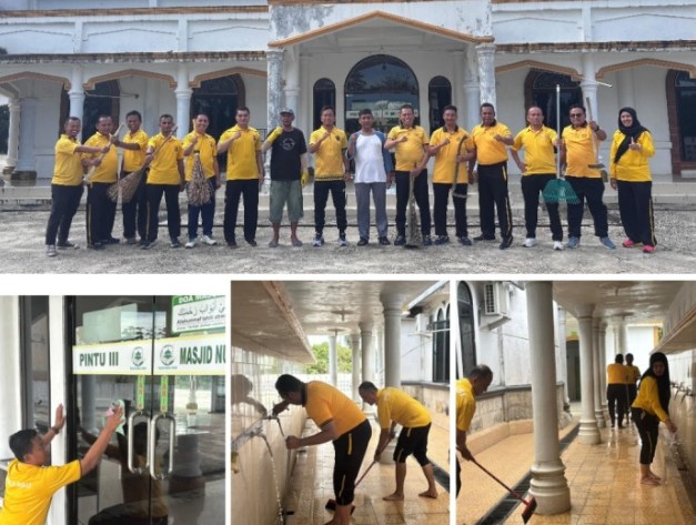 Gerakan Indonesia ASRI Dimulai, Polres Siak Aksi Nyata Bersihkan Rumah Ibadah di Dayun