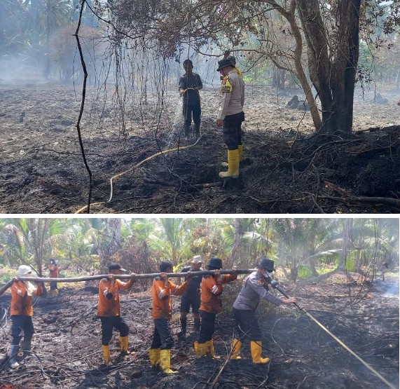 Polsek Pulau Burung Gerak Cepat Padamkan Titik Api, Warga Diimbau Cegah Karhutla