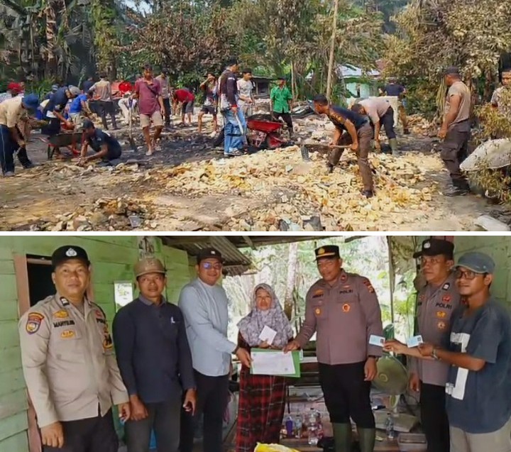 Polsek Lubuk Dalam dan Warga Gotong Royong Bantu Korban Kebakaran Rumah di Sialang Palas