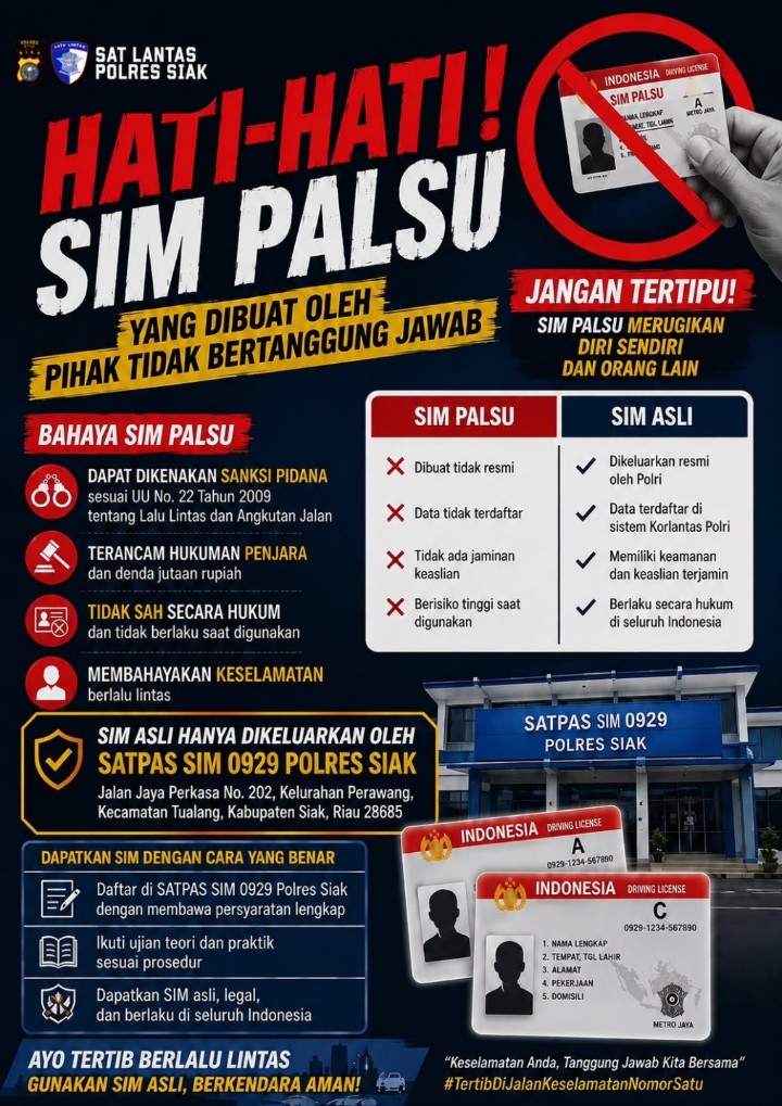 Diduga SIM Palsu Beredar di Siak, Polisi Tegaskan Penipuan