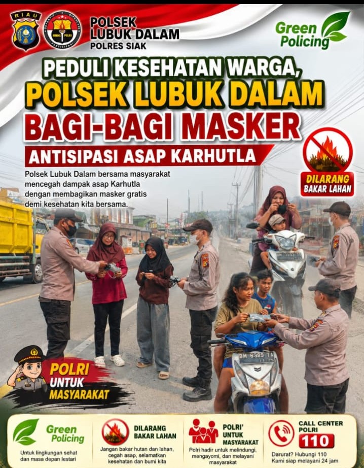 Polsek Lubuk Dalam Bagikan Masker Gratis, Antisipasi Dampak Asap Karhutla