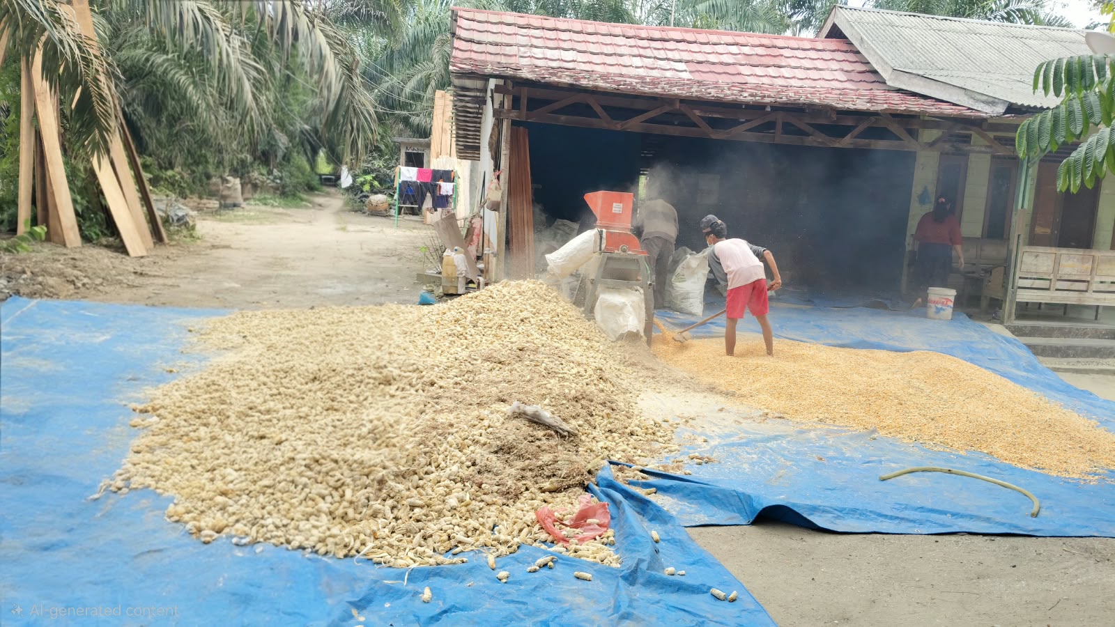 Kawal Ketahanan Pangan, Polsek Sungai Mandau Pantau Pemipilan Jagung Hasil Panen Warga